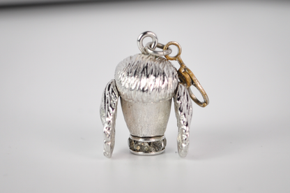 Vintage Monet Silver Toned Articulated Poodle Head Charm - With 1960s Pat. Pend. Clasp - Adorable Dog With Moveable Ears Charm