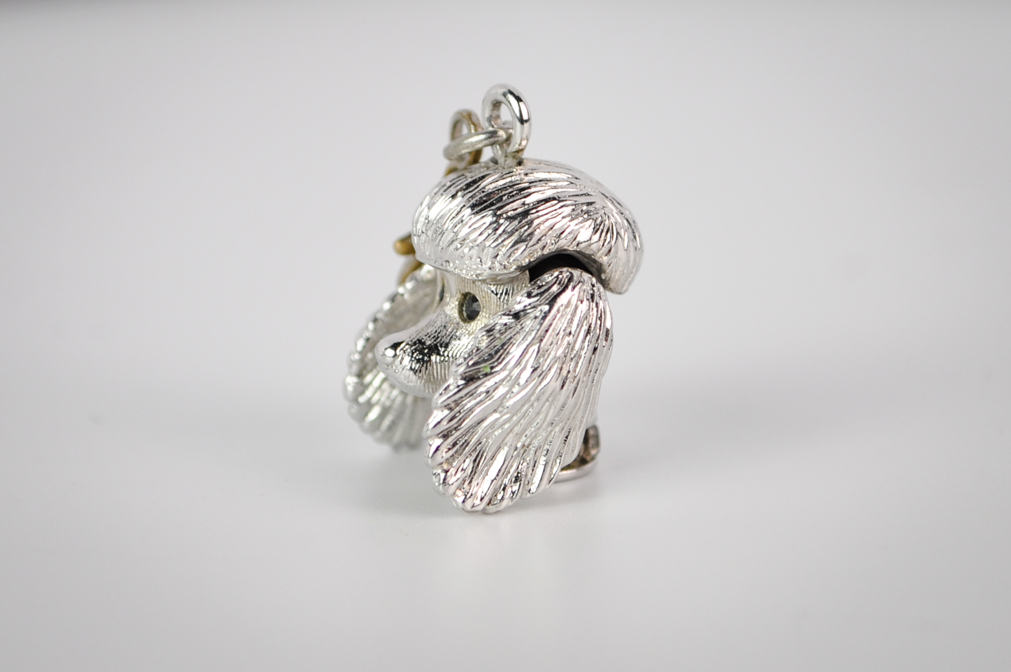 Vintage Monet Silver Toned Articulated Poodle Head Charm - With 1960s Pat. Pend. Clasp - Adorable Dog With Moveable Ears Charm