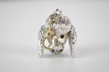 Vintage Monet Silver Toned Articulated Poodle Head Charm - With 1960s Pat. Pend. Clasp - Adorable Dog With Moveable Ears Charm