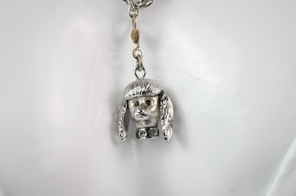 Vintage Monet Silver Toned Articulated Poodle Head Charm - With 1960s Pat. Pend. Clasp - Adorable Dog With Moveable Ears Charm