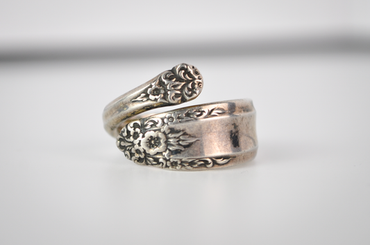 Vintage International Sterling "Prelude" Floral Spoon Ring - Size 6, Adjustable Band - 1939 Sterling Silver 925 Prelude Silverware Ring