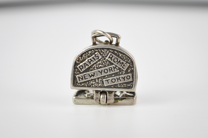Vintage 925 Sterling Silver Articulated Travel Luggage Charm - Detailed Sterling Silver Opening Suitcase Charm Travel Jewelry