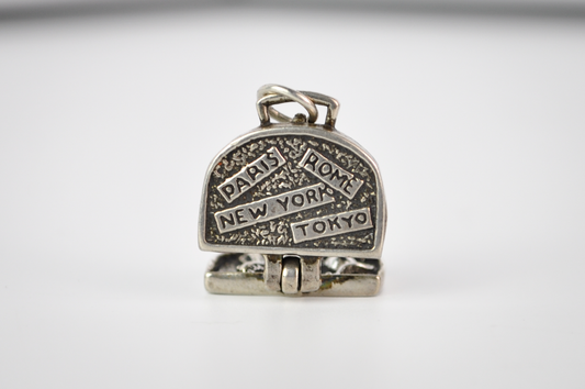 Vintage 925 Sterling Silver Articulated Travel Luggage Charm - Detailed Sterling Silver Opening Suitcase Charm Travel Jewelry