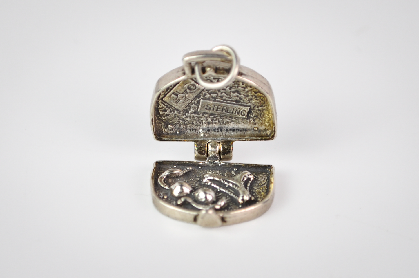 Vintage 925 Sterling Silver Articulated Travel Luggage Charm - Detailed Sterling Silver Opening Suitcase Charm Travel Jewelry