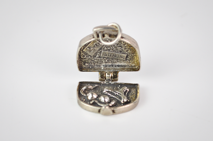 Vintage 925 Sterling Silver Articulated Travel Luggage Charm - Detailed Sterling Silver Opening Suitcase Charm Travel Jewelry