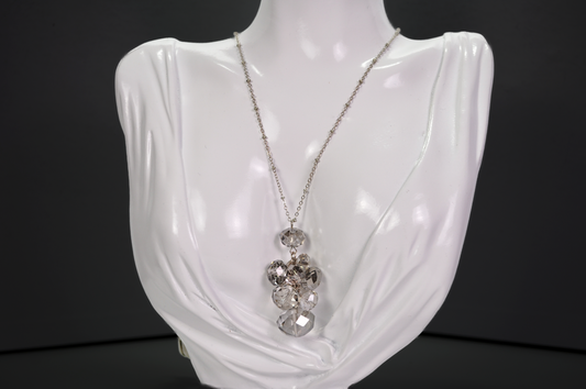 Vintage Silver Toned Genuine Austrian Crystals Cluster Necklace - 1980s Austrian Crystals Cluster Pendant Necklace