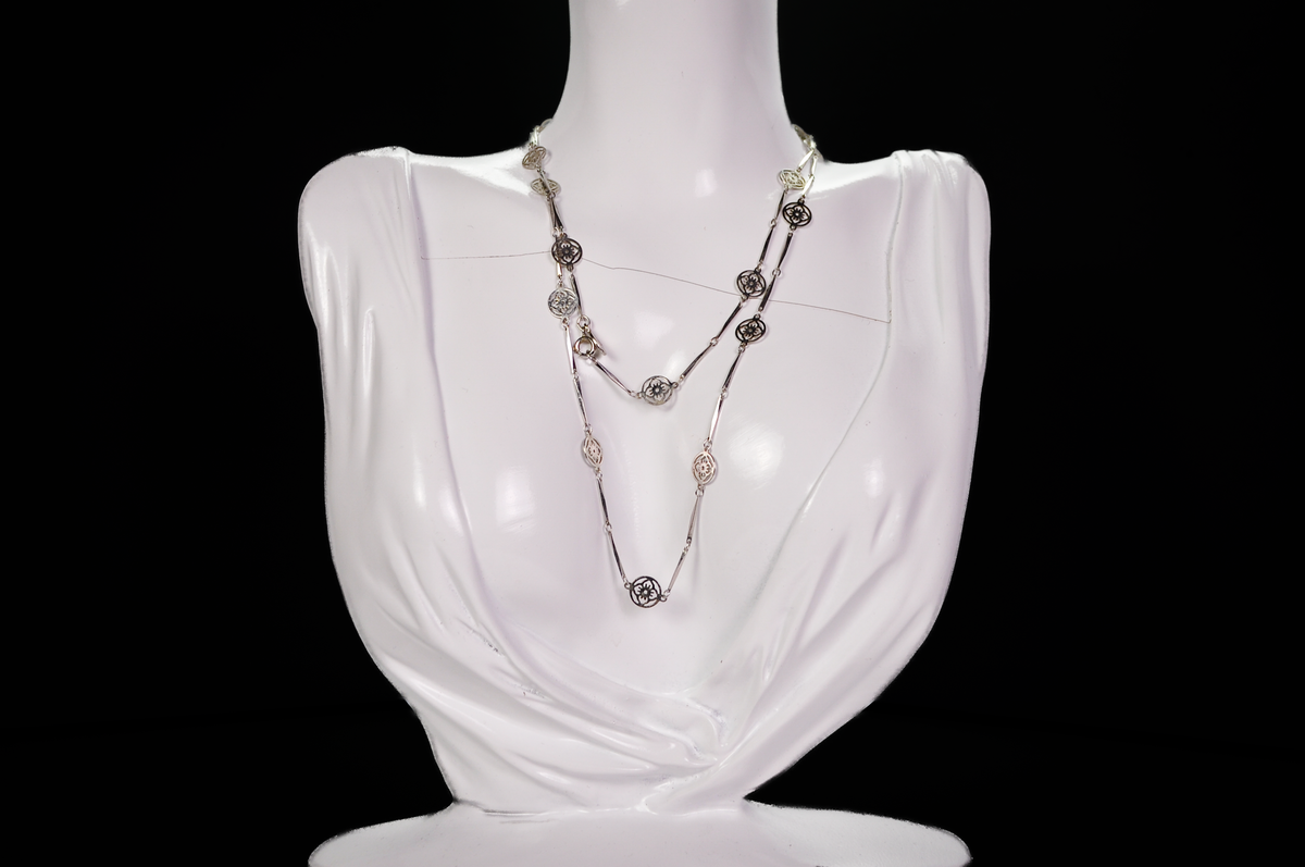 1979 Avon Silver-Tone Flower Lace Filigree Dainty Chain Necklace - Vintage Stackable Silver Floral Filigree Avon Necklace
