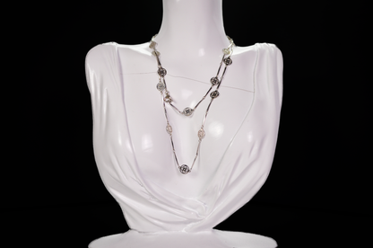 1979 Avon Silver-Tone Flower Lace Filigree Dainty Chain Necklace - Vintage Stackable Silver Floral Filigree Avon Necklace