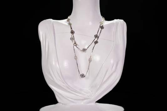 1979 Avon Silver-Tone Flower Lace Filigree Dainty Chain Necklace - Vintage Stackable Silver Floral Filigree Avon Necklace