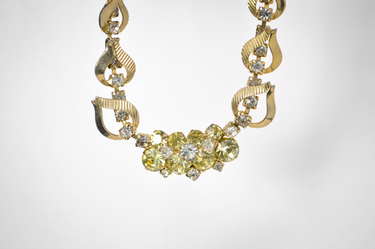1961 Sarah Coventry "Monte Carlo" Style Gold Tone Yellow Rhinestones Chocker Necklace - Vintage MCM Sarah Cov Monte Carlo Chocker
