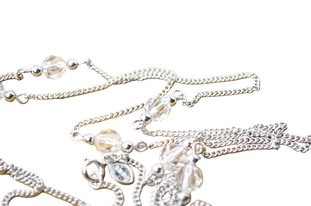 Stunning Avon Silver-Tone Crystal Faceted Station Necklace - Vintage Stackable Silver Toned Versatile Avon Necklace