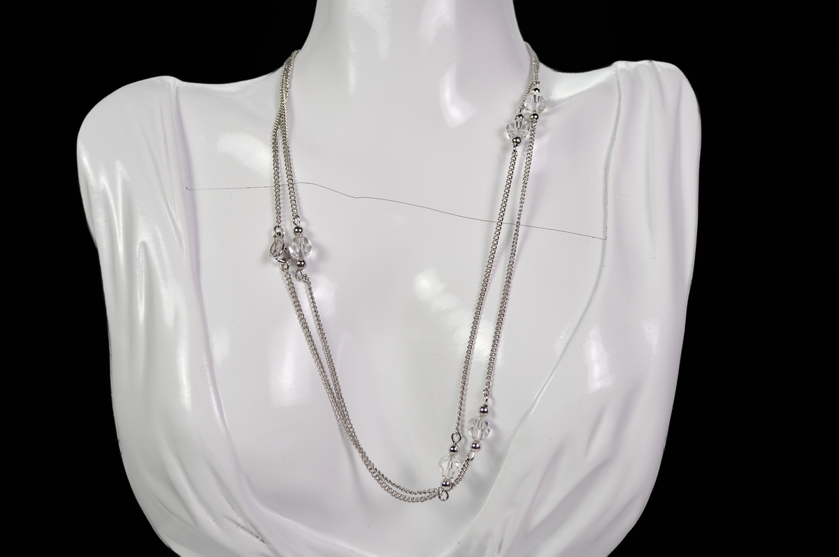 Stunning Avon Silver-Tone Crystal Faceted Station Necklace - Vintage Stackable Silver Toned Versatile Avon Necklace