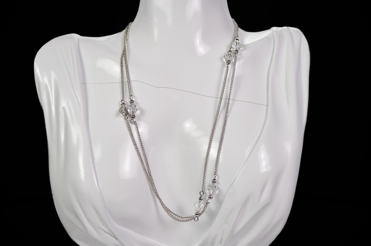 Stunning Avon Silver-Tone Crystal Faceted Station Necklace - Vintage Stackable Silver Toned Versatile Avon Necklace
