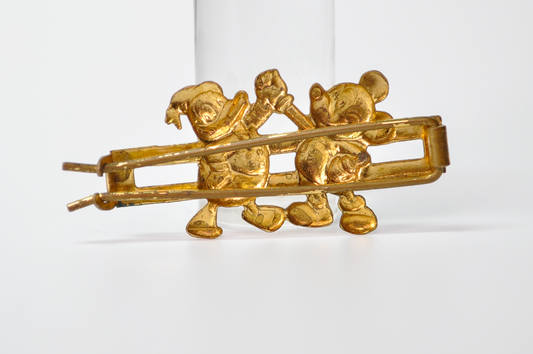 Vintage Disney Gold Tone Mickey Mouse Donald Duck Painted Barrette Hair Clip - Rare Disney Accessory - 1950s Disney High Five Hair Clip