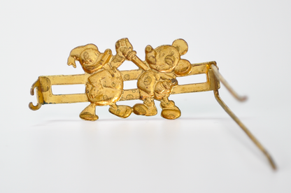 Vintage Disney Gold Tone Mickey Mouse Donald Duck Painted Barrette Hair Clip - Rare Disney Accessory - 1950s Disney High Five Hair Clip