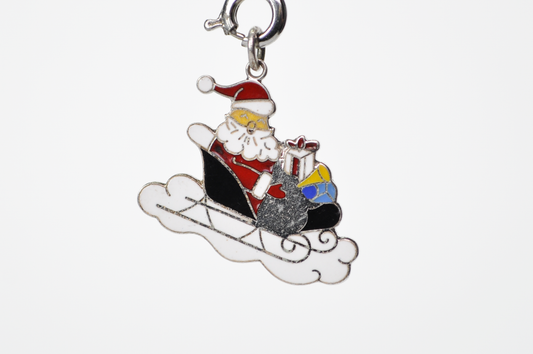 Vintage Wells Sterling Silver Enamel Santa Claus Christmas Charm - Stamped Wells Sterling - Sterling Silver 925 Xmas Holiday Bracelet Charm