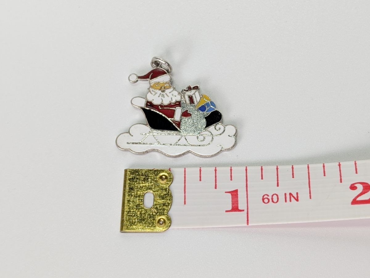 Vintage Wells Sterling Silver Enamel Santa Claus Christmas Charm - Stamped Wells Sterling - Sterling Silver 925 Xmas Holiday Bracelet Charm
