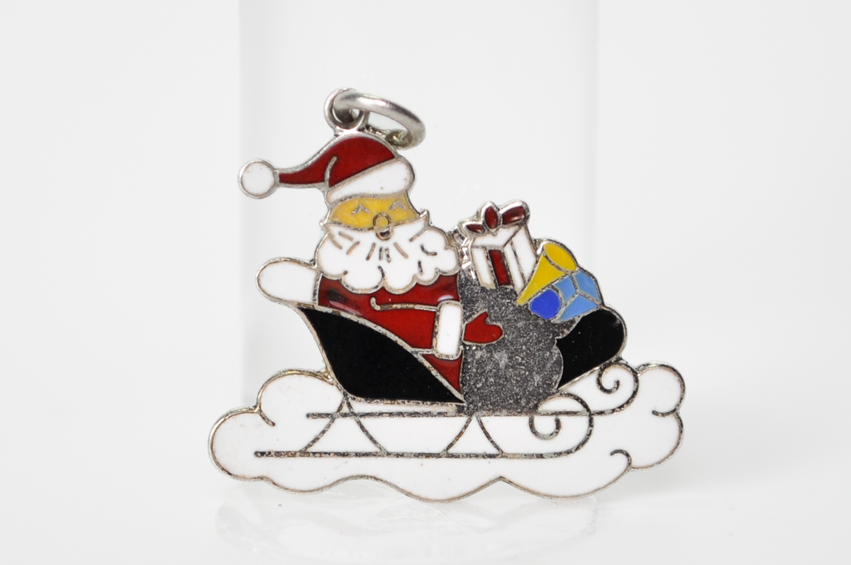 Vintage Wells Sterling Silver Enamel Santa Claus Christmas Charm - Stamped Wells Sterling - Sterling Silver 925 Xmas Holiday Bracelet Charm