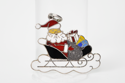 Vintage Wells Sterling Silver Enamel Santa Claus Christmas Charm - Stamped Wells Sterling - Sterling Silver 925 Xmas Holiday Bracelet Charm