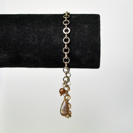 Vintage Avon x Nina Ricci Gold Tone Rolo Chain Gemstone Cluster Bracelet - 1990s Nina Ricci for Avon NR Signed Orange Gemstone Bracelet