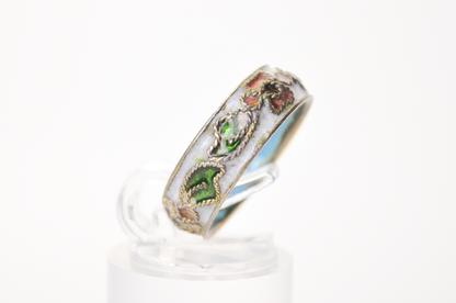Vintage Chinese Cloisonné White Floral Ring - Size 5.75 - Genuine Cloisonne Enamel Inlay Flower Dainty Band Ring