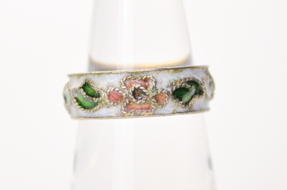 Vintage Chinese Cloisonné White Floral Ring - Size 5.75 - Genuine Cloisonne Enamel Inlay Flower Dainty Band Ring