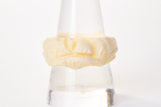Vintage Carved Floral Design Bovine Bone Ring - Size 9.5 - Unique Rose Flower Hand Carved Bone Ring