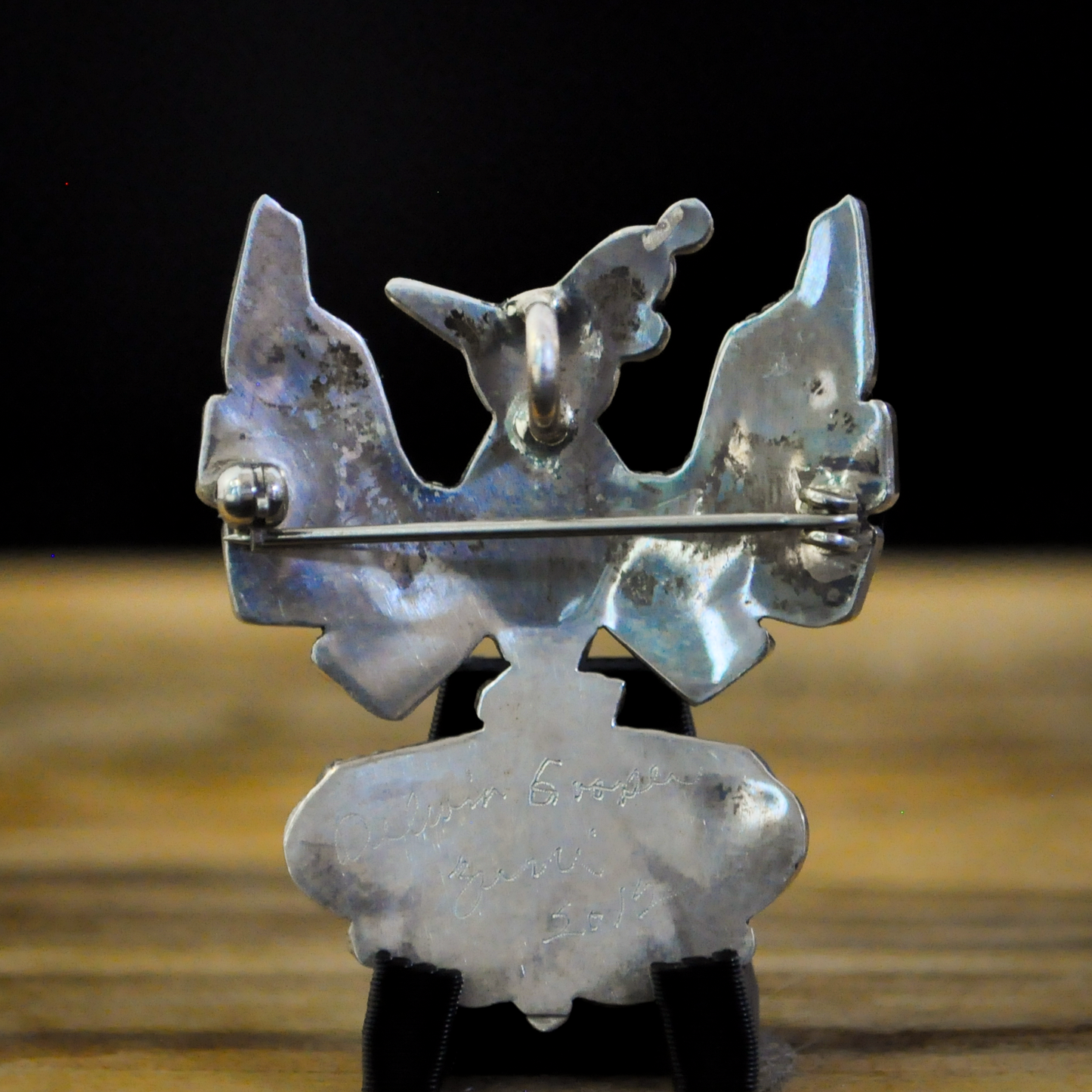 Zuni Artist Signed Sterling Silver Thunderbird Multistone Inlay Pendant Pin - Delwin Groser - Intricate Native Zuni Artist Pendant Brooch
