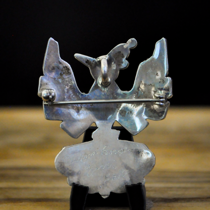 Zuni Artist Signed Sterling Silver Thunderbird Multistone Inlay Pendant Pin - Delwin Groser - Intricate Native Zuni Artist Pendant Brooch