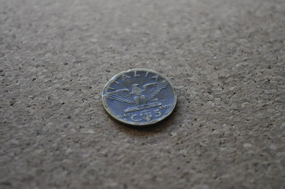 1940s 5 Cent Italian Coin - Victor Emmanuel III - WWII Era Italy Coin