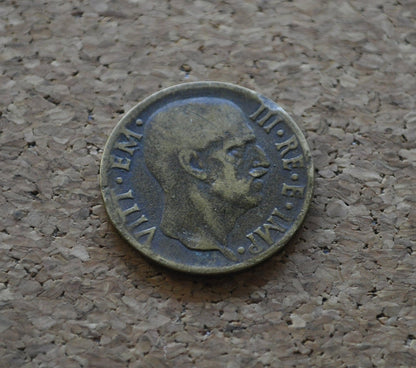 1940s 5 Cent Italian Coin - Victor Emmanuel III - WWII Era Italy Coin