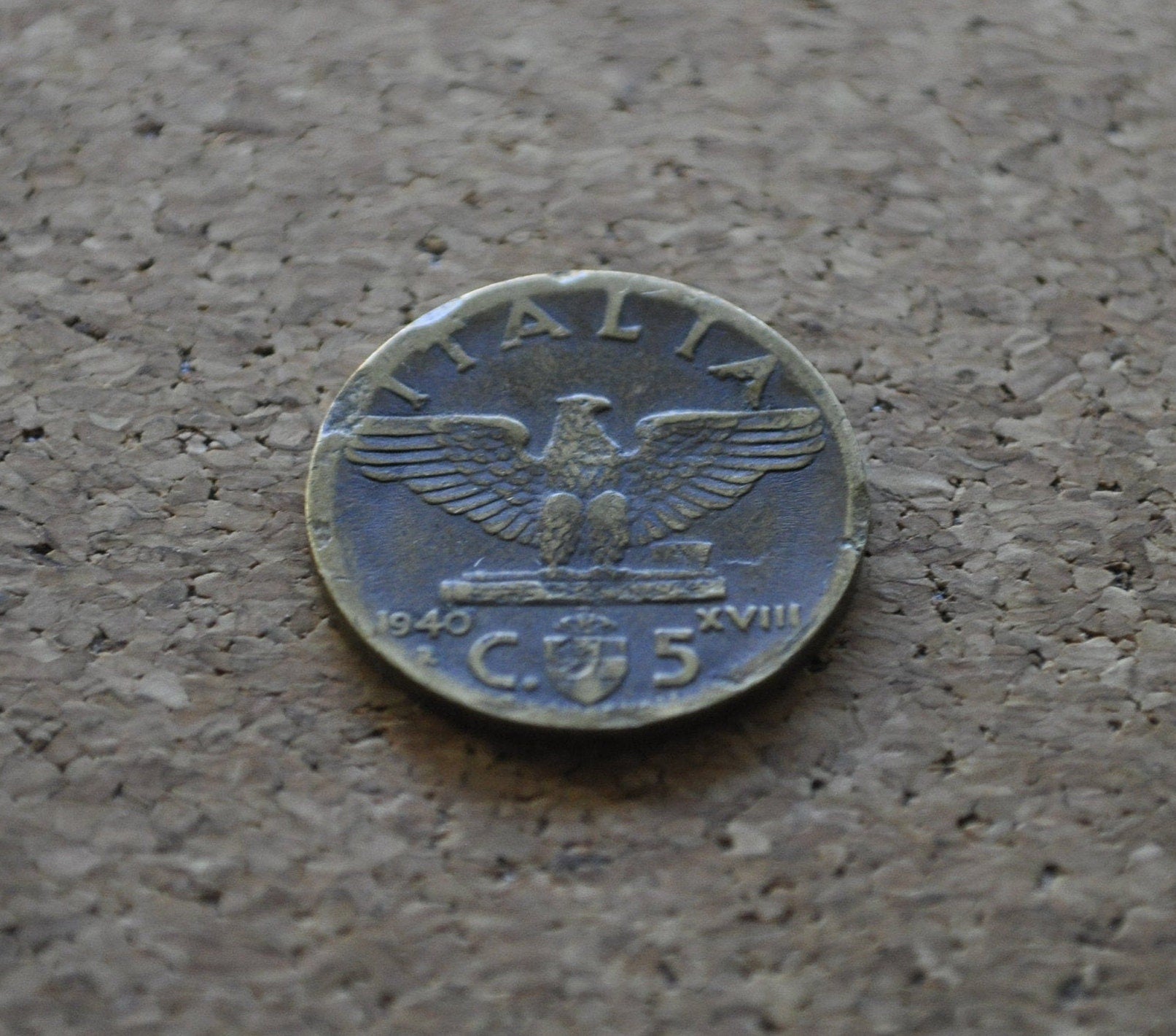 1940s 5 Cent Italian Coin - Victor Emmanuel III - WWII Era Italy Coin