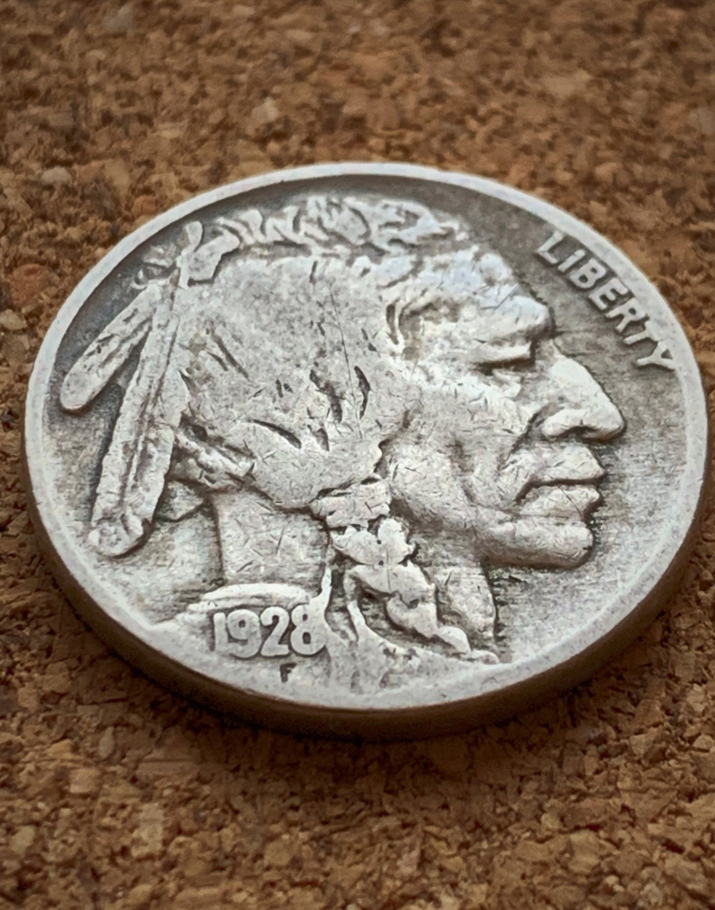 1928 Buffalo Nickel - Vintage US Coin - Clear Date - F/VF Grade / Condition