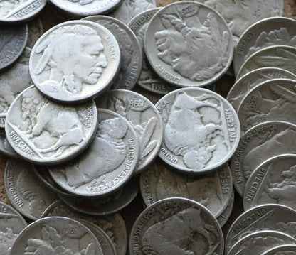 Buffalo Nickels - 1913 - 1939 - American Vintage US Coins - Avg Circulation - 1910's, 1920's, 1930's - Great for Jewelry / Buttons / Gifts