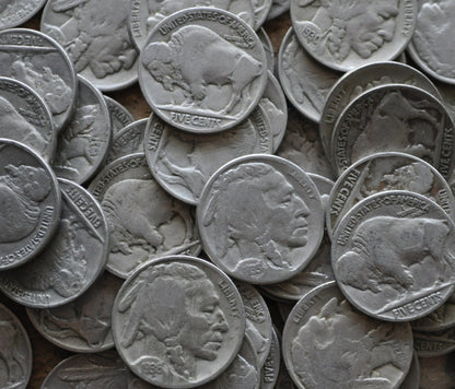 Buffalo Nickels - 1913 - 1939 - American Vintage US Coins - Avg Circulation - 1910's, 1920's, 1930's - Great for Jewelry / Buttons / Gifts