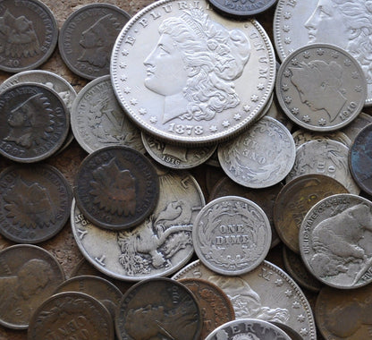 Ultimate Bag of US Coins - Morgan Silver Dollars - Silver Dimes, Half Dollars, Quarters - Buffalo / V Nickels, Indian Head & Wheat Cents