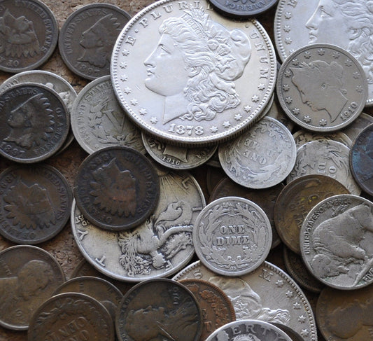 Ultimate Bag of US Coins - Morgan Silver Dollars - Silver Dimes, Half Dollars, Quarters - Buffalo / V Nickels, Indian Head & Wheat Cents