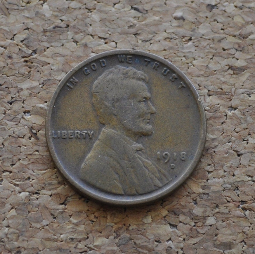 1918-D Wheat Penny - VG to F (Very Good to Fine) Grade / Condition - Denver Mint - WWI Era US Cent - 1918 D Wheat Ear Cent - 1918D