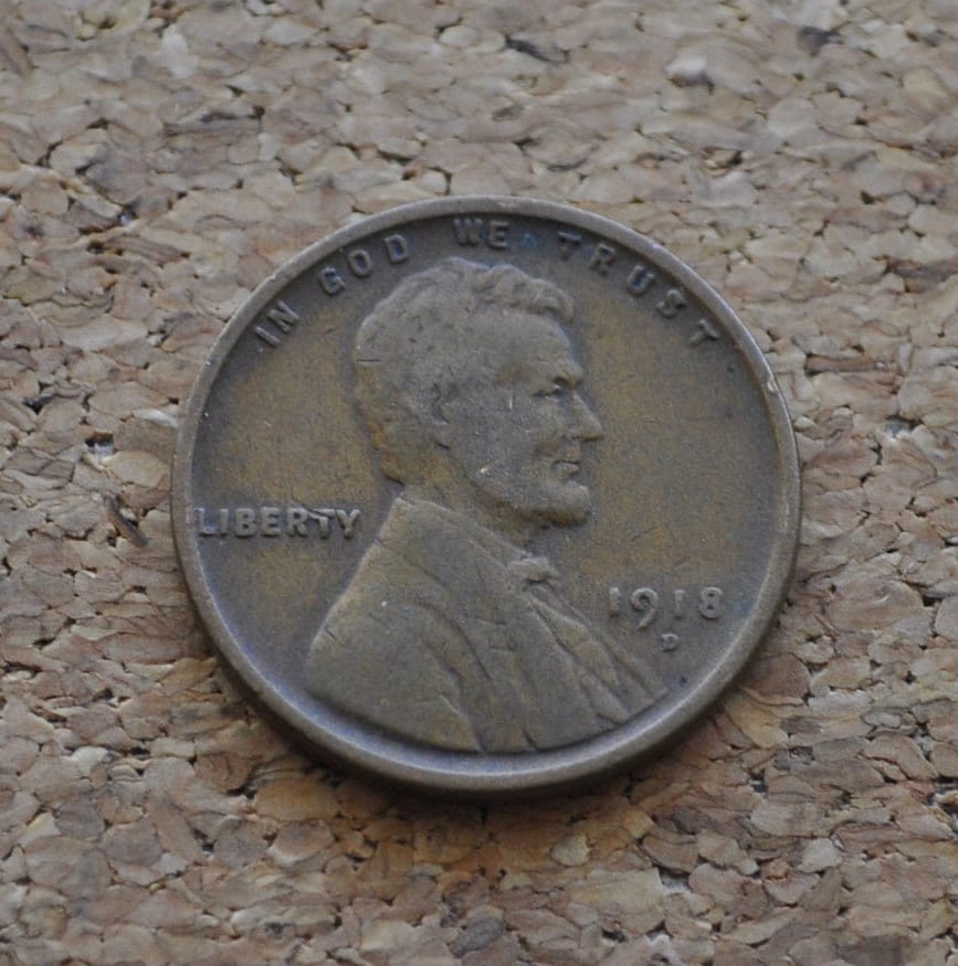1918-D Wheat Penny - VG to F (Very Good to Fine) Grade / Condition - Denver Mint - WWI Era US Cent - 1918 D Wheat Ear Cent - 1918D