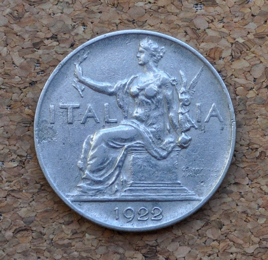 1922 1 Lira - L.1 Italian Coin 1922 - Great Detail, Beautiful Coin - 1922 L1 Italy One lire - Nickel Composition