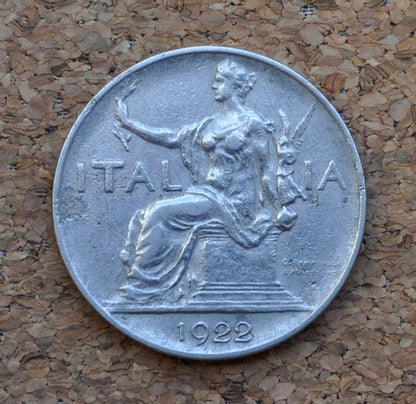 1922 1 Lira - L.1 Italian Coin 1922 - Great Detail, Beautiful Coin - 1922 L1 Italy One lire - Nickel Composition