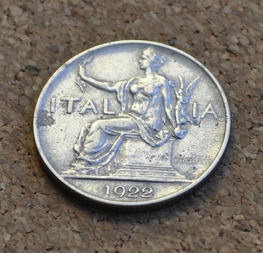 1922 1 Lira - L.1 Italian Coin 1922 - Great Detail, Beautiful Coin - 1922 L1 Italy One lire - Nickel Composition