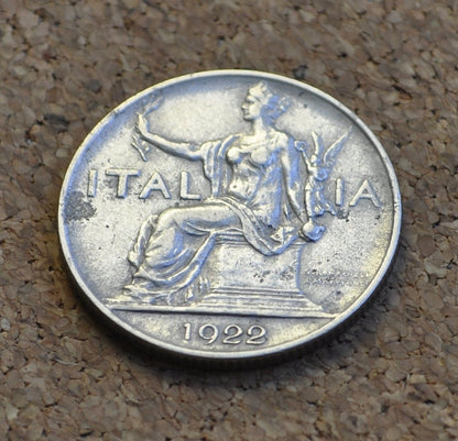 1922 1 Lira - L.1 Italian Coin 1922 - Great Detail, Beautiful Coin - 1922 L1 Italy One lire - Nickel Composition