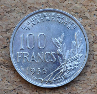 1955 French 100 Francs Coin - BU (Uncirculated) One Hundred Franc Coin 1955 France - Copper Nickel - Mint Luster - High Grade