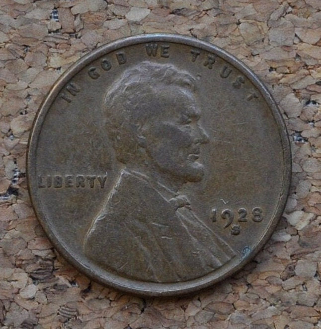 1928-S Wheat Penny - F/VF (Fine to Very Fine) Grade / Condition - San Francisco Mint - 1928S Wheat Ear Cent / 1928S Lincoln Wheat