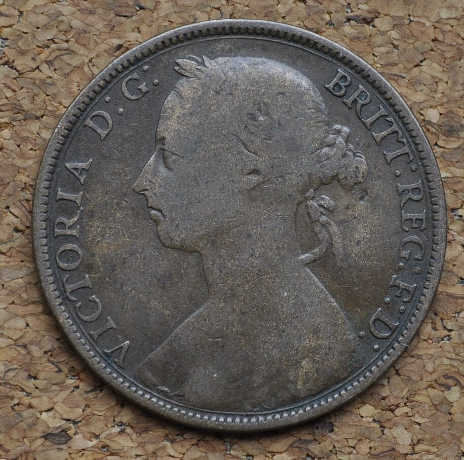 1888 Great Britain One Penny - F/VF - UK Large Penny 1888 - Queen Victoria 1 Penny - Bronze - UK penny Young Head 1888