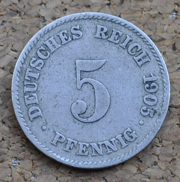 1905 German 5 Pfennig Deutsches Reich - Great condition - Second Reich of Germany 1905 German Coin - Five Pfennig 1905