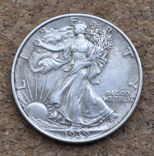 1939 Walking Liberty Silver Half Dollar - XF45 (Extremely Fine to AU50) - Philadelphia Mint - 1939-P Half Dollar / 1939 P Half Dollar