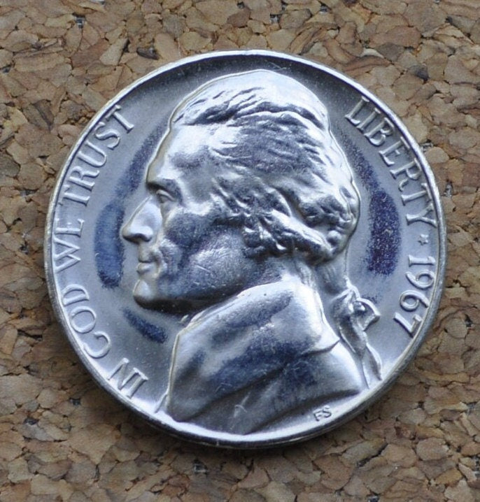 1967 Jefferson Nickel - BU (Uncirculated) Condition - Full Mint Luster - Beautiful coin for a collection - 1967 P Nickel - 1967 P Jefferson