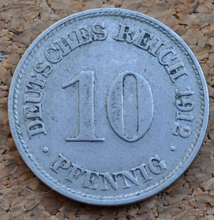 1912 German 10 Pfennig Deutsches Reich - XF condition - Second Reich of Germany 1912 - WWI Era German Coin - Ten Pfennig 1912